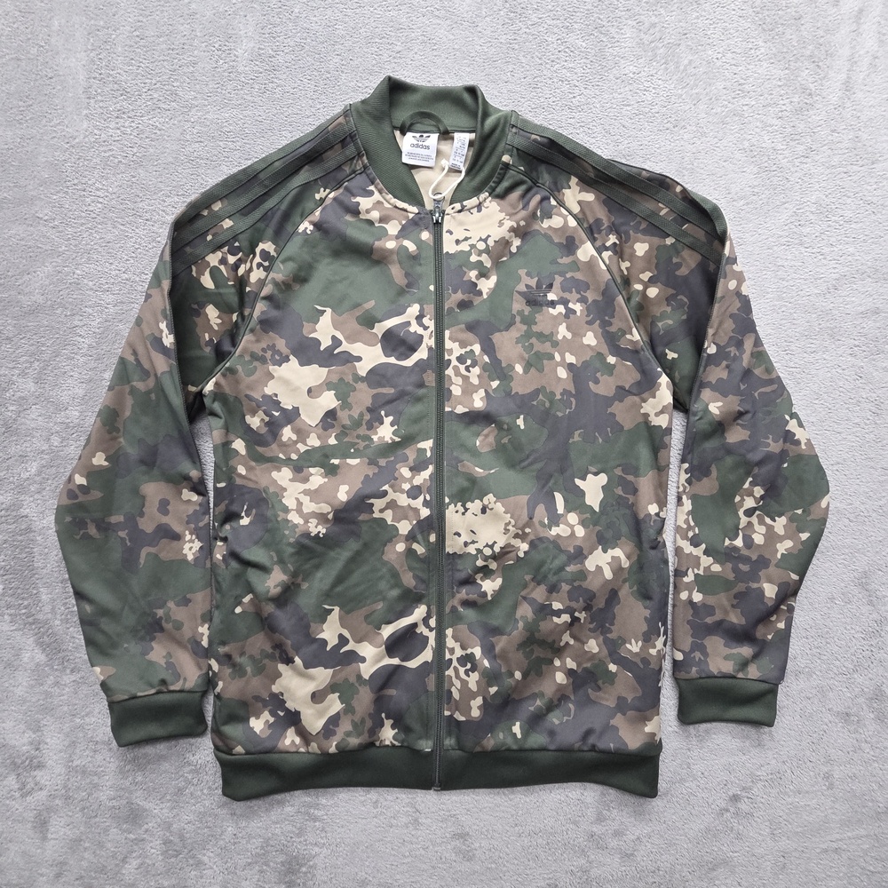 Adidas Track Jacket Boys XL Years Green Camouflage Full Zip Microfiber